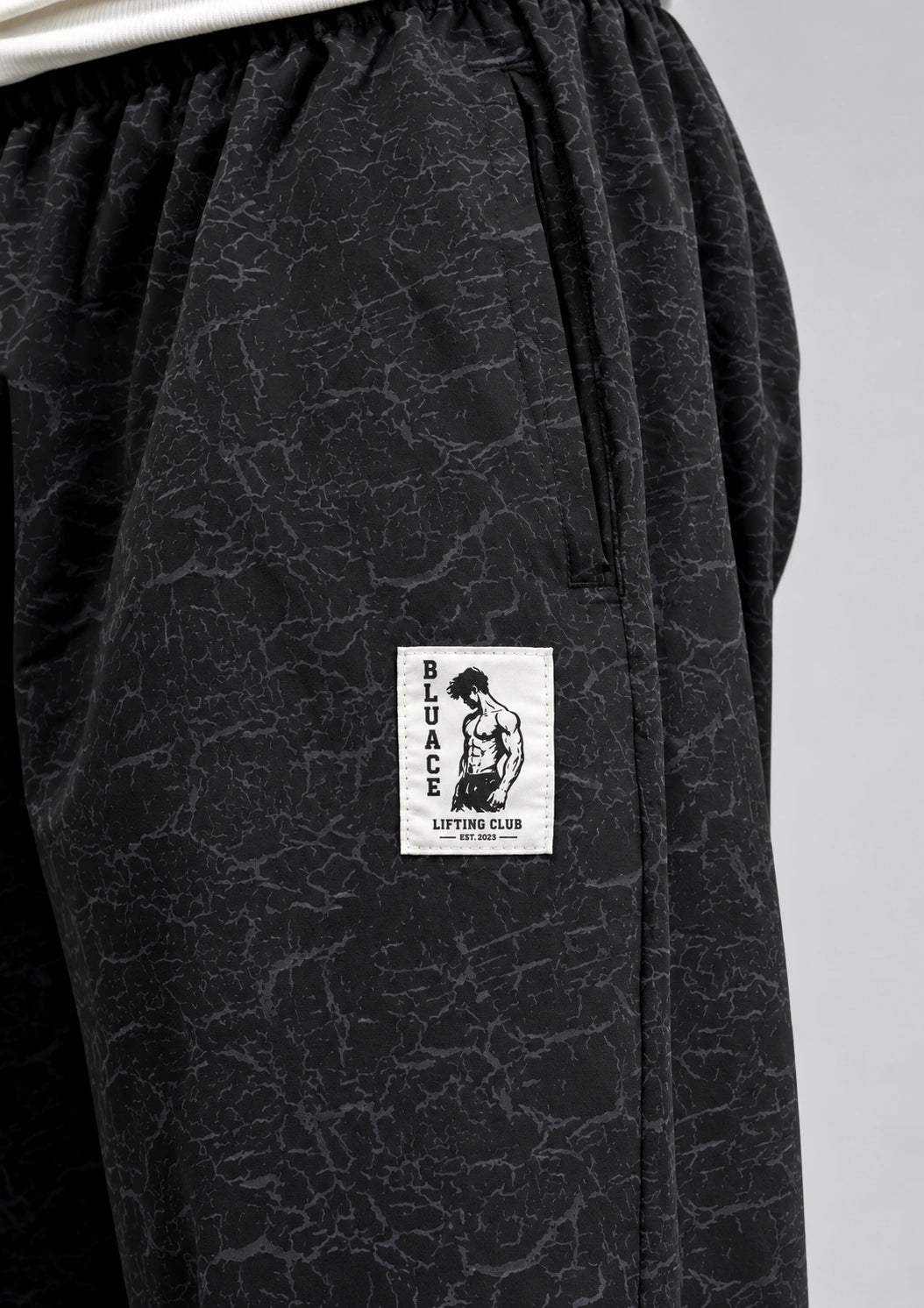 Crackle Printed Loose Fit Joggers - Black