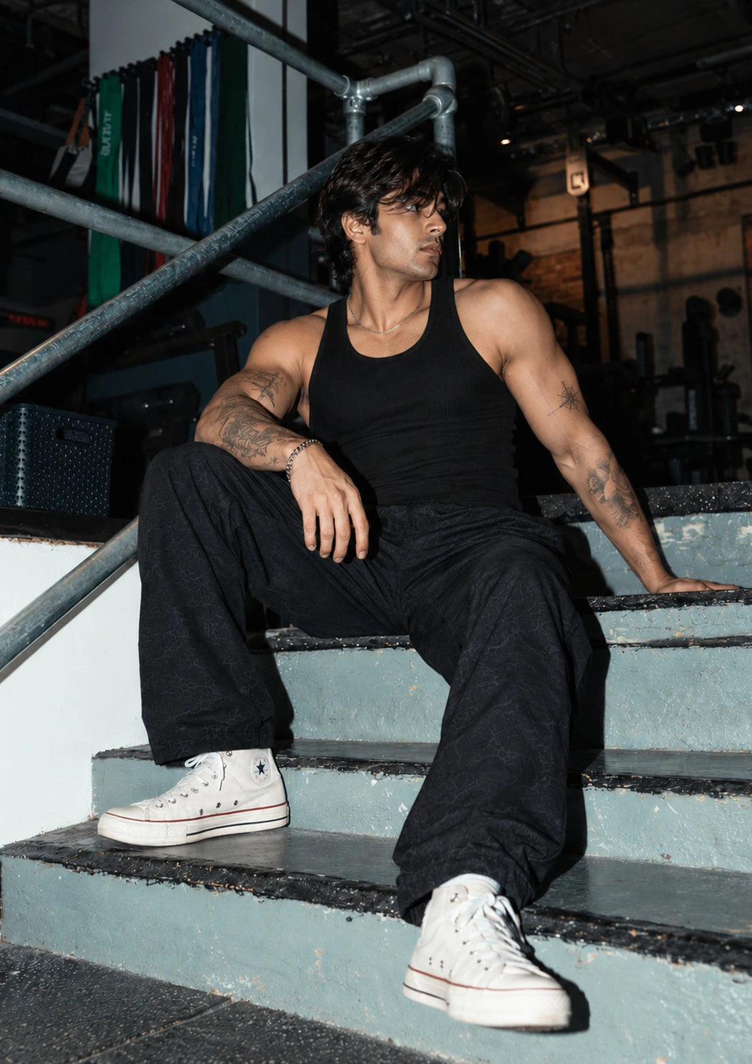 Crackle Printed Loose Fit Joggers - Black