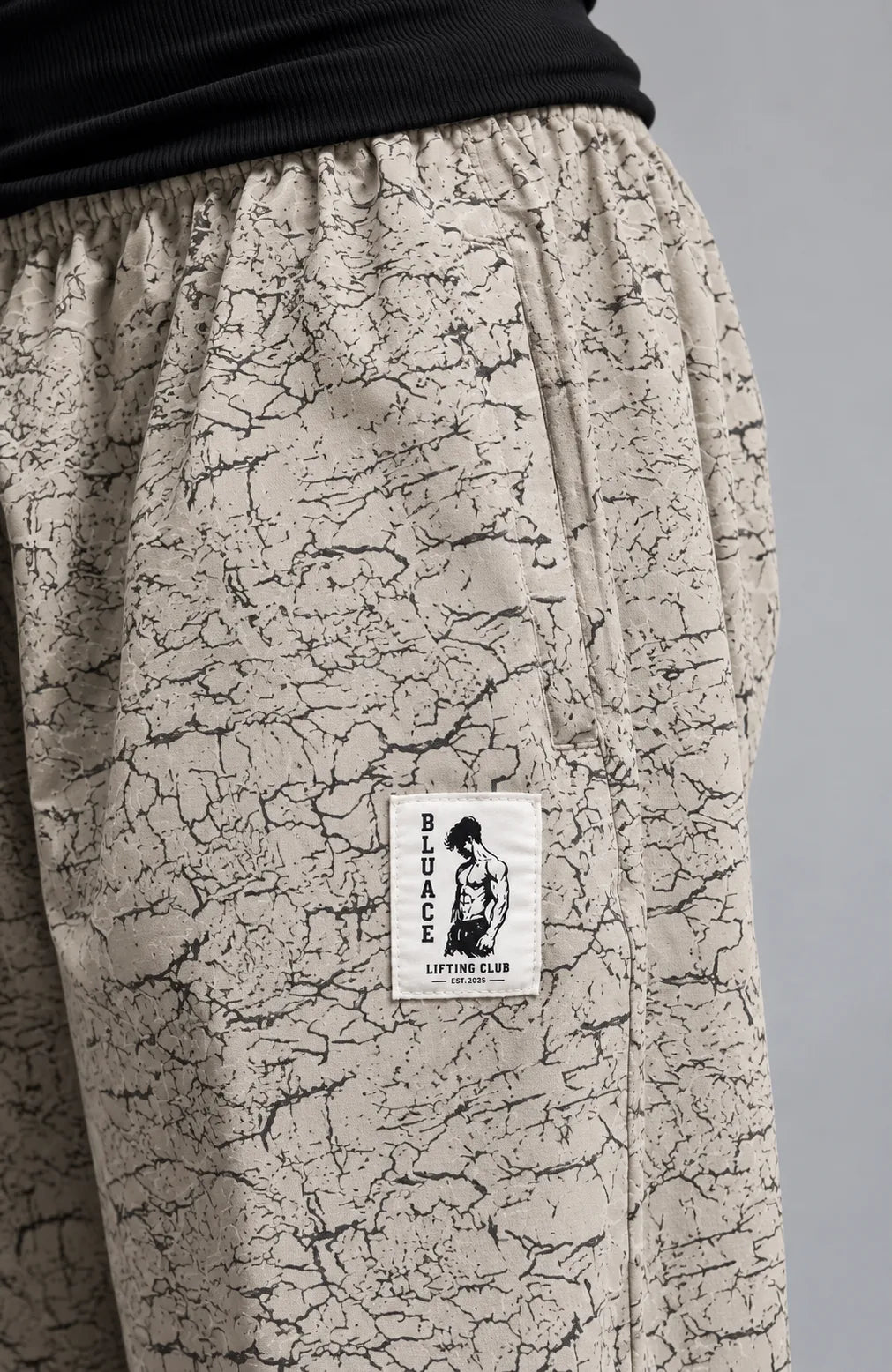 Crackle Printed Loose Fit Joggers - Grey