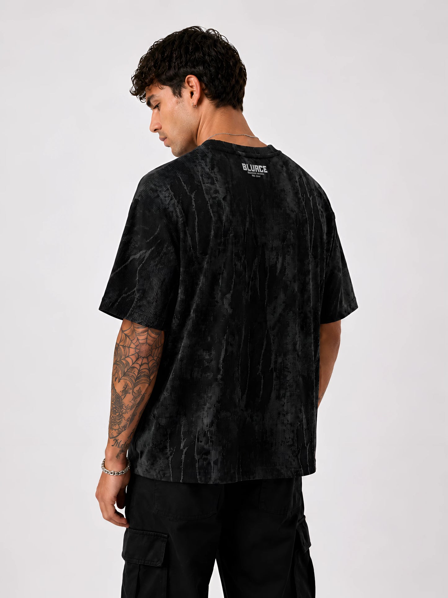 Ribbed Vintage Oversized T-shirt - Acid Black