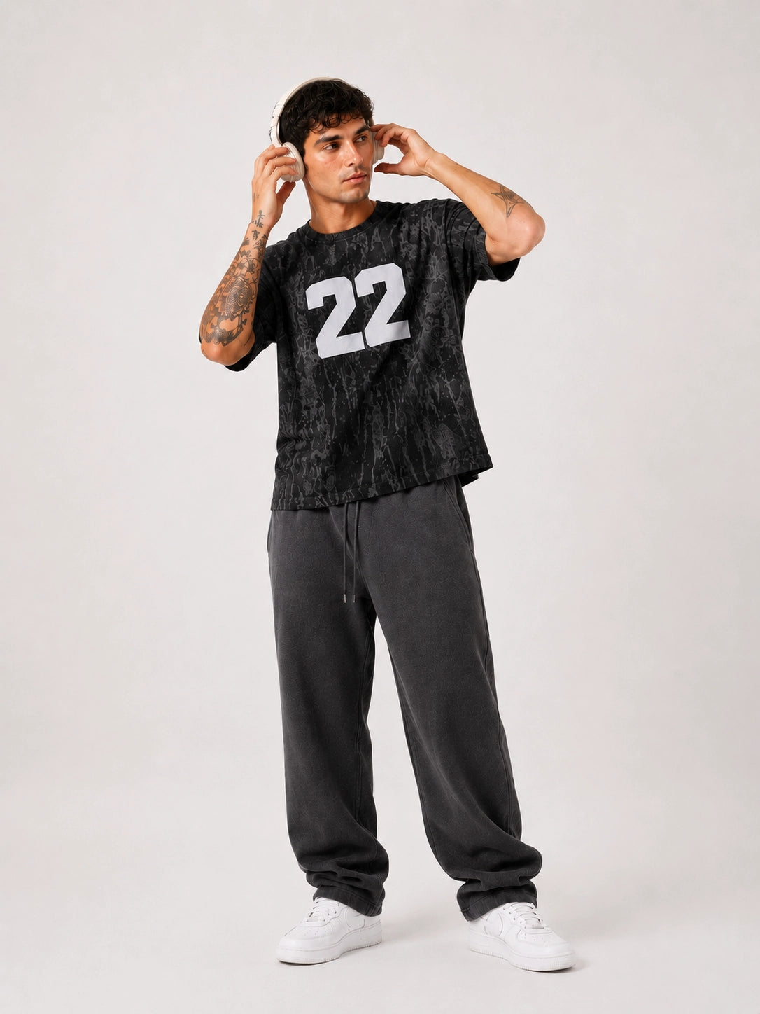 Ribbed Vintage Oversized T-shirt - Acid Black