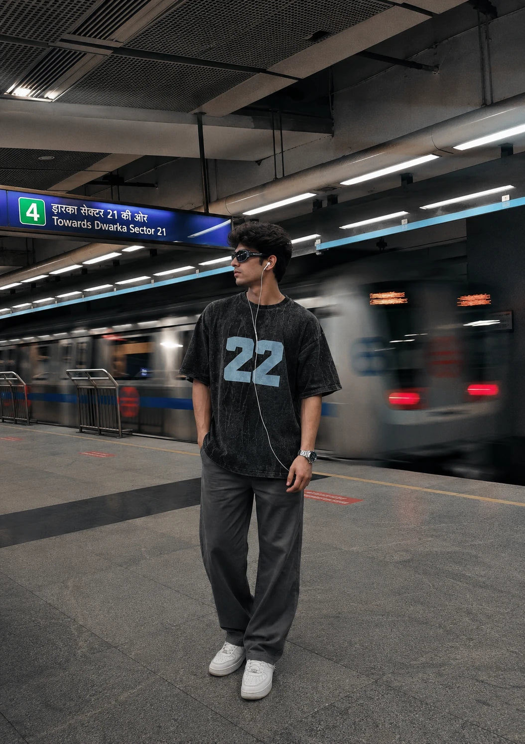 Ribbed Vintage Oversized T-shirt - Acid Black