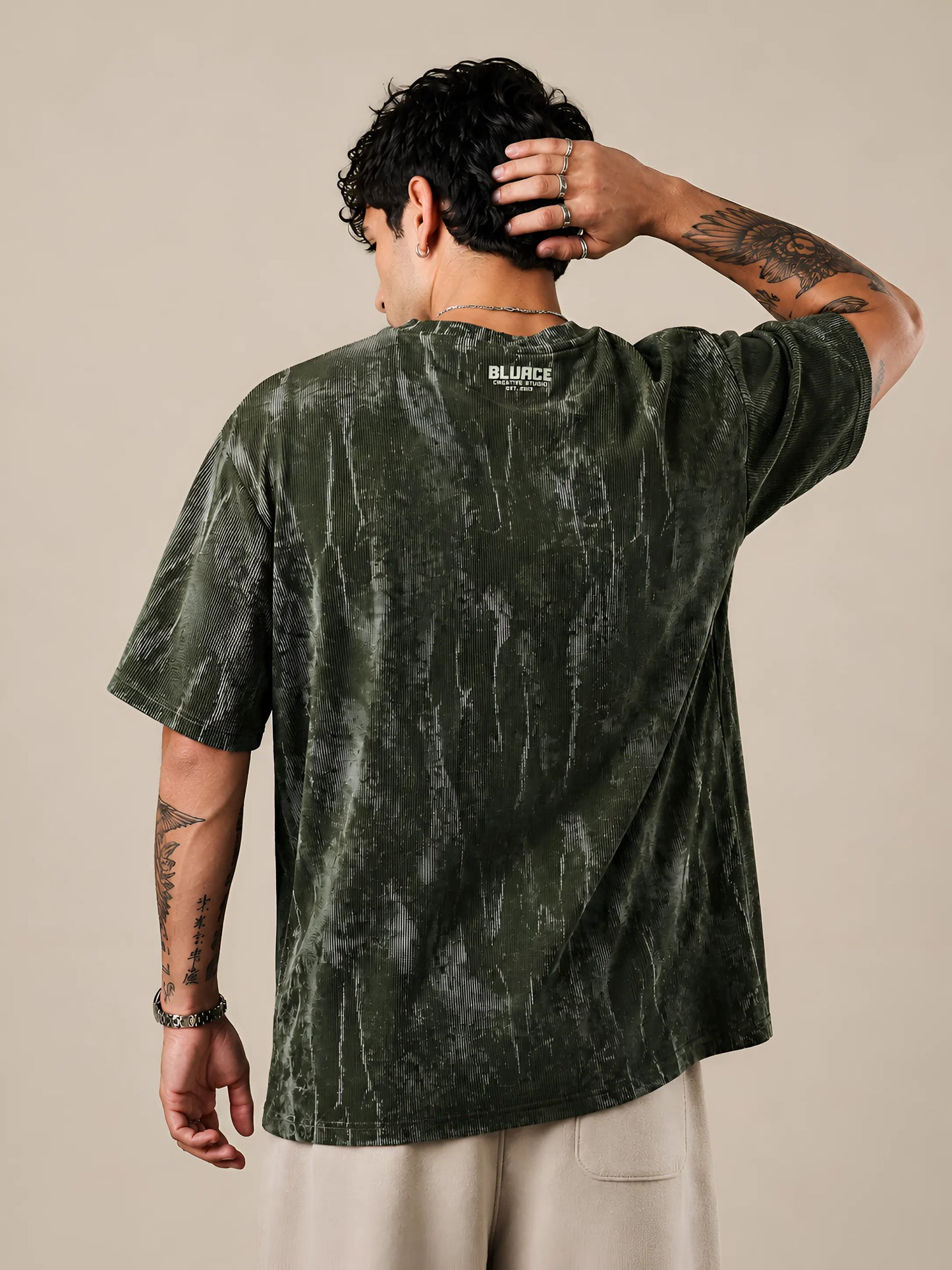 Ribbed Vintage Oversized T-shirt - Vintage Olive