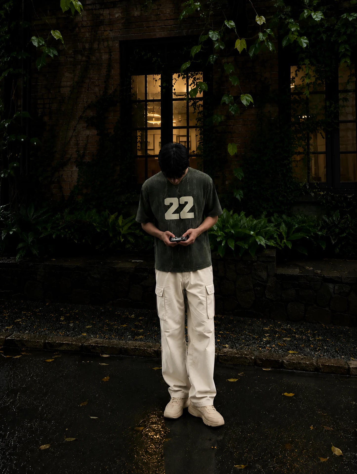 Ribbed Vintage Oversized T-shirt - Vintage Olive